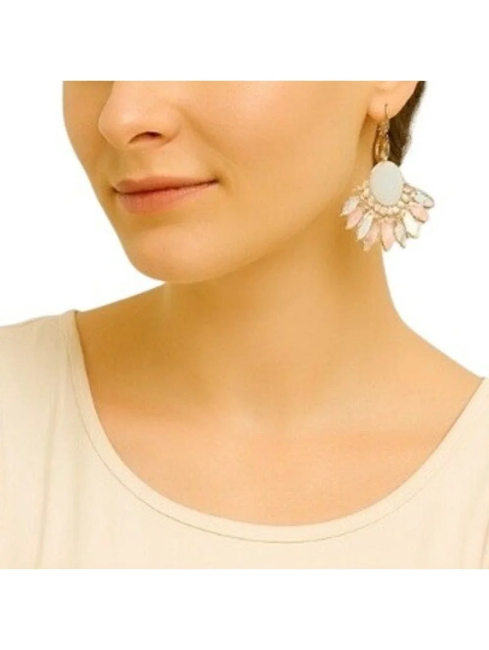 Sparkly Fan Shape Dangle Earrings with Rhinestones and Gemstones